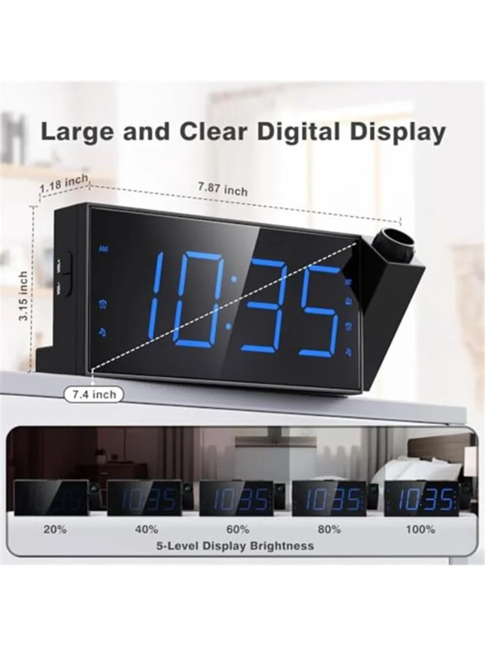 Projection Alarm Clock Radio LED Digital Dual Alarm USB Charger Ceiling